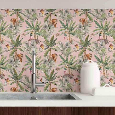 Pink Jungle Peel and Stick Removable Wallpaper 4604
