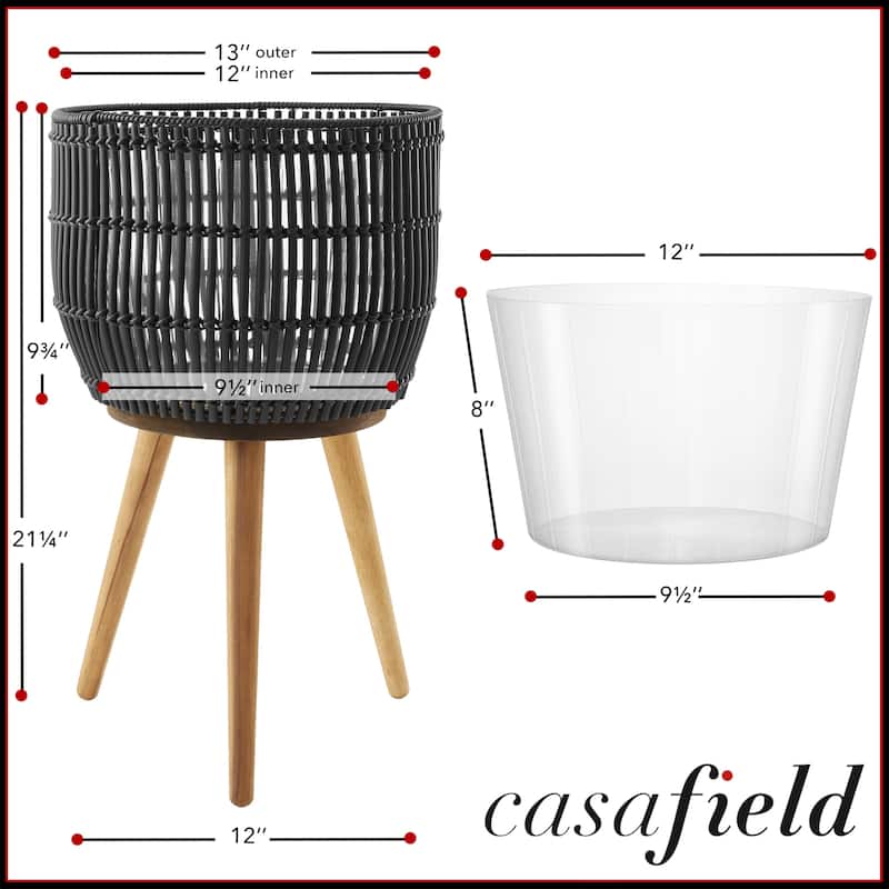 Indoor Planter with Stand Large Rattan Basket for Plants and Flowers