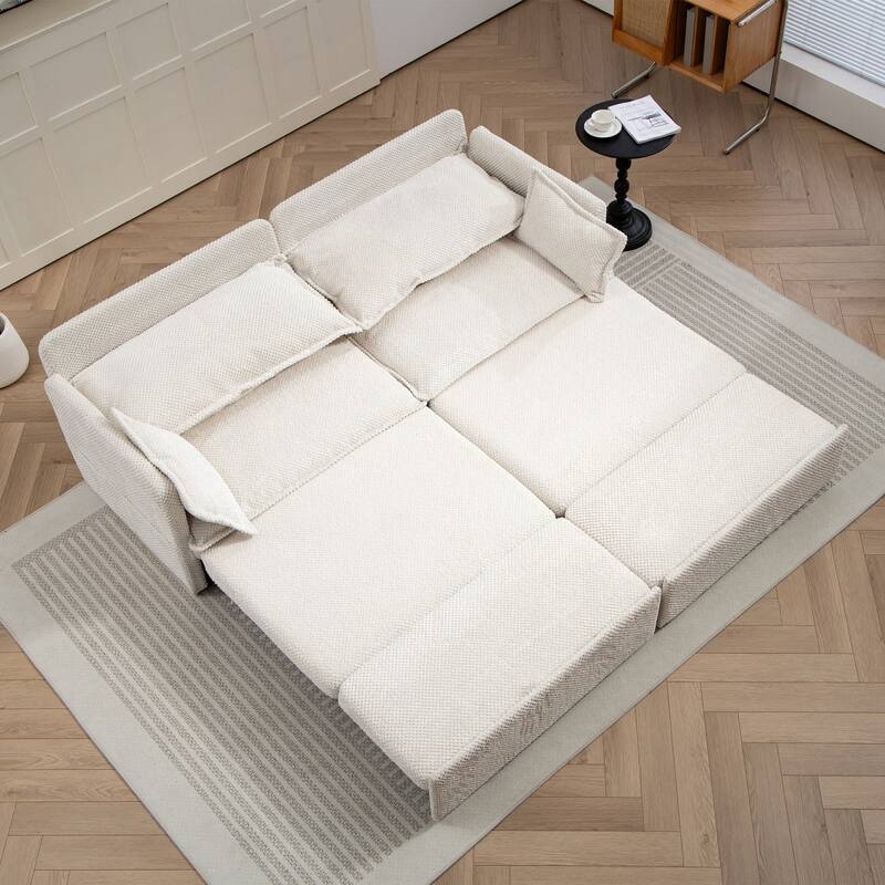 73.6" Corduroy Convertible 3-in-1 Sofa Bed with Charging Ports