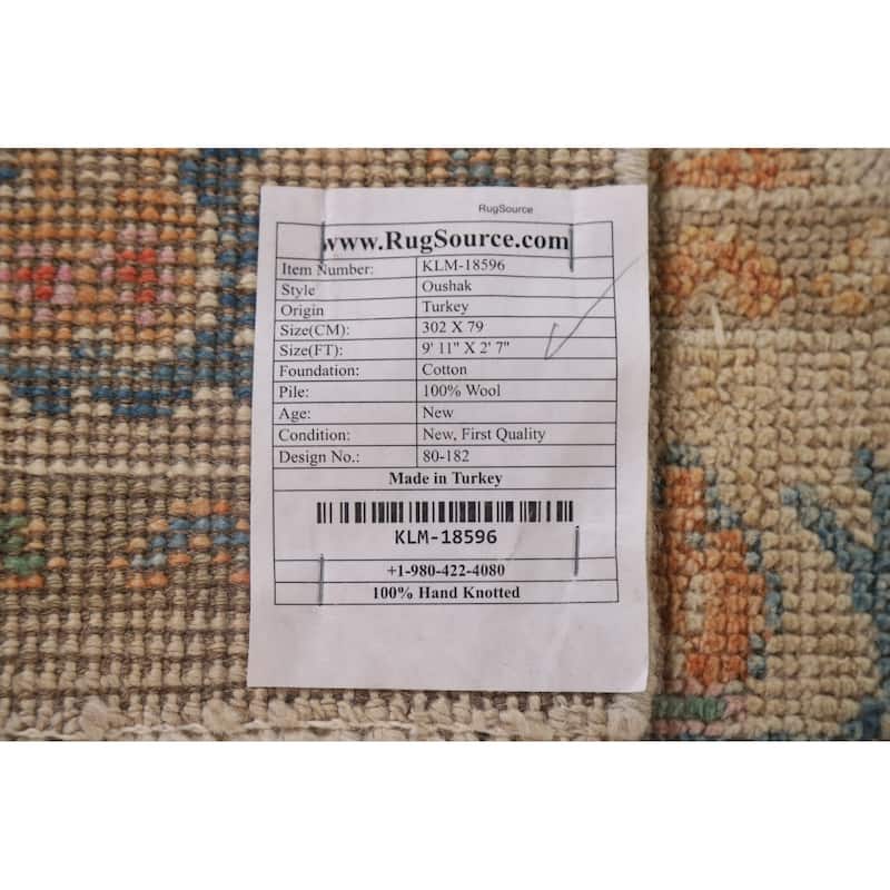Hand-knotted Oushak Turkish Runner Rug Oriental Wool Carpet - 2'7"x 9'11"