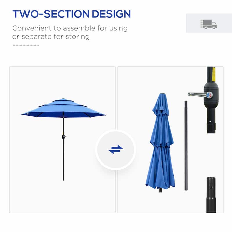 Outsunny 9FT 3 Tiers Patio Umbrella Outdoor Market Umbrella with Crank, Push Button Tilt for Deck, Backyard and Lawn