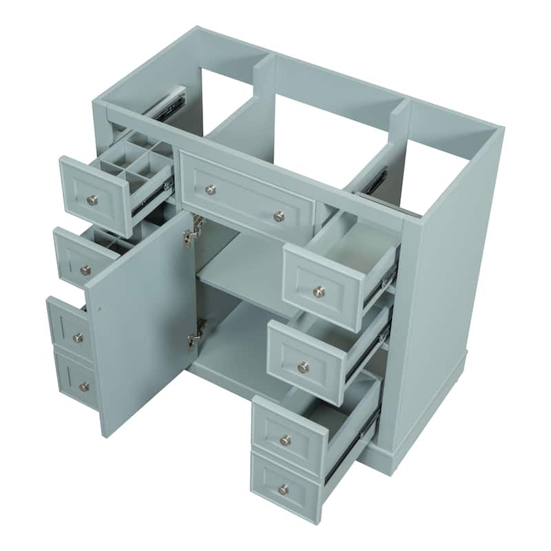 (Base Only) 36" Bathroom Vanity without Sink, 1 Cabinet and 6 Drawers