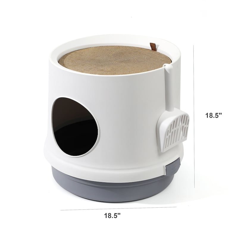 Cat Litter Box with Scoop and Scratcher, Litter Mat Included