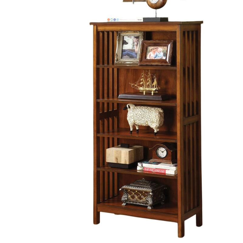 Transitional Media Shelf Five Convenient Open Shelves, Oak