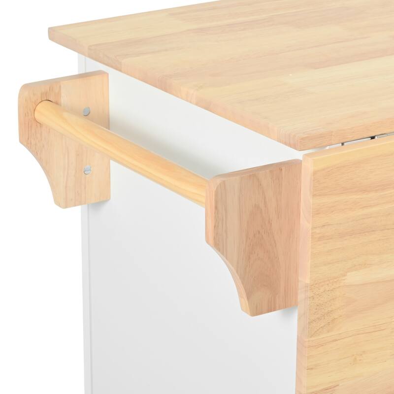 46'' Kitchen Island with Drop Leaf, 3 Tier Pull Out Cabinet Organizer, Towel Rack and 2 Drawers - 46'' x 29.5'' x 37''