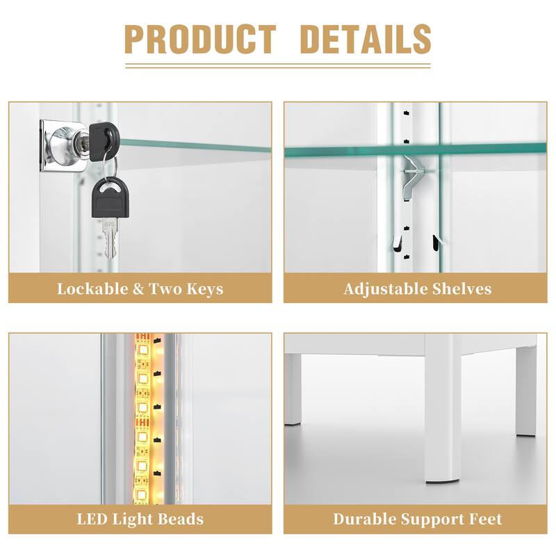 5-Tier Tempered Glass Curio Display Cabinet with Adjustable Shelves - 63"H x 15.4"W x 15.8"D