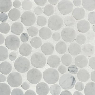 Penny Carrara Marble Mosaic Tile - Floor and Wall Carrara Tile - Honed Finish Tiles for Kitchen 12" X 12" (5 Sqft per case)