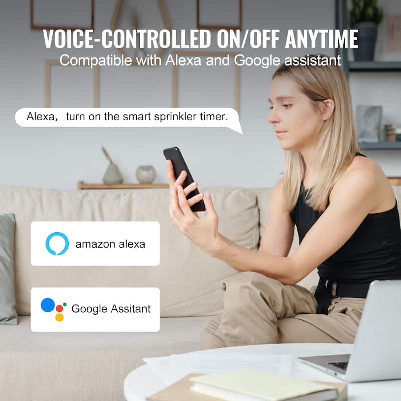WiFi Sprinkler Timer, Smart Hose Faucet Water Timer with Brass Inlet, APP Control via 2.4Ghz WiFi or Bluetooth, Voice Control