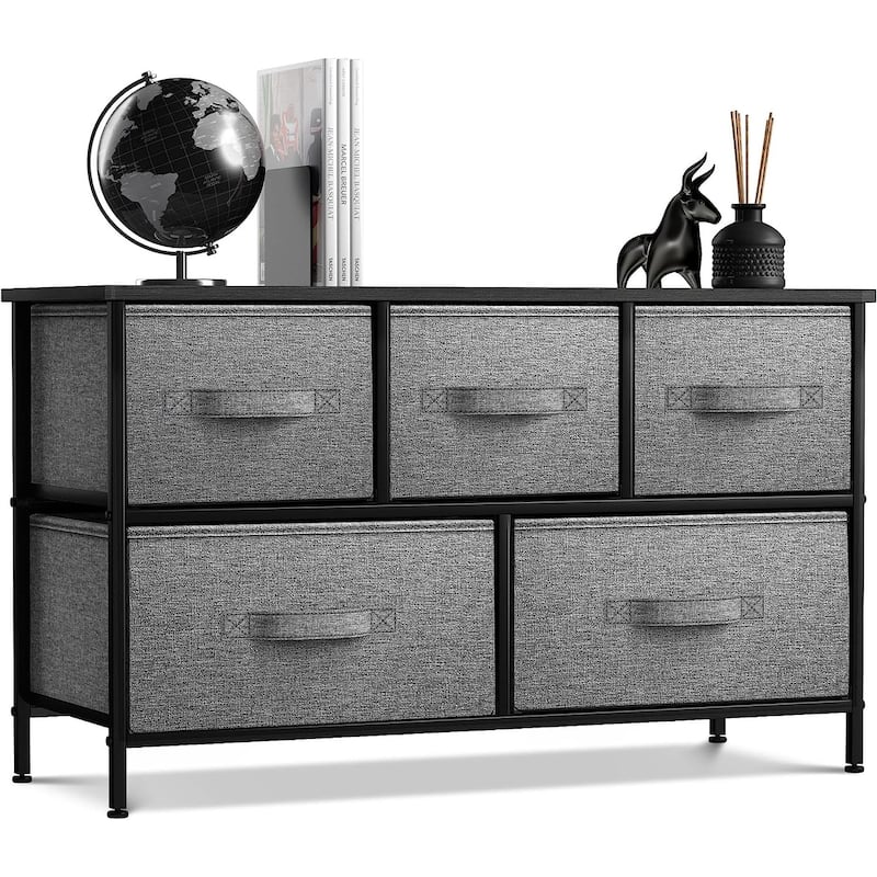 Sorbus 5 Drawer Wide Short Dresser - Black