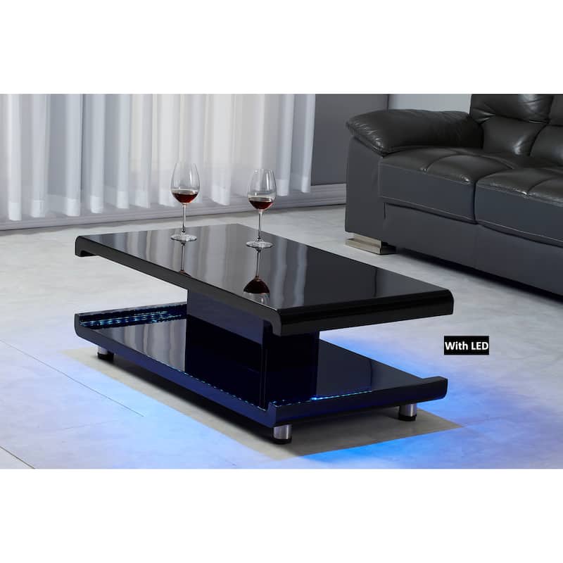Artiva USA LA CASA ll Modern Euro Coffee Table with Remote Multi-color LED Light - Black