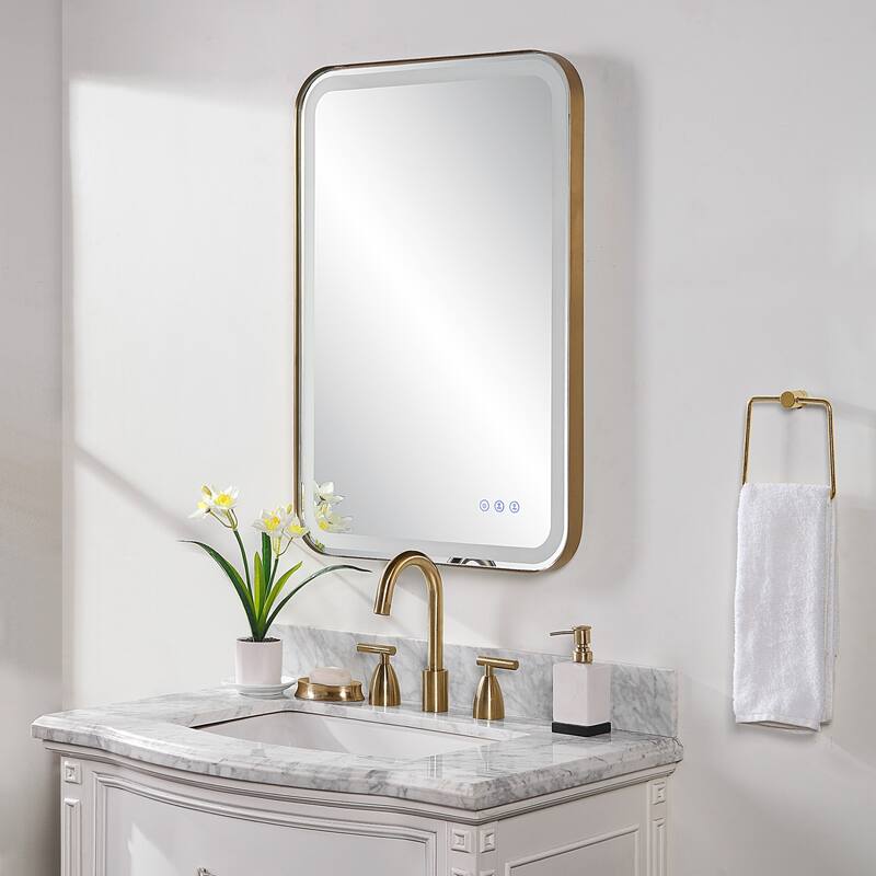 LED Lighted Stainless Steel Vanity Mirror - 32.25" - Brass Finish