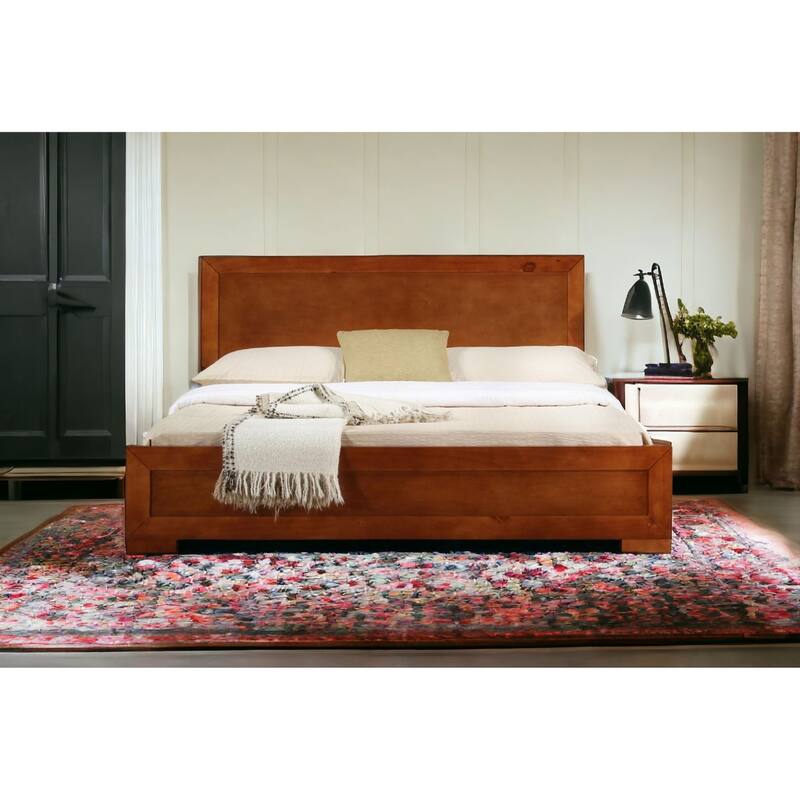Wood Queen Bed Frame with Headboard and Solid Panel Design