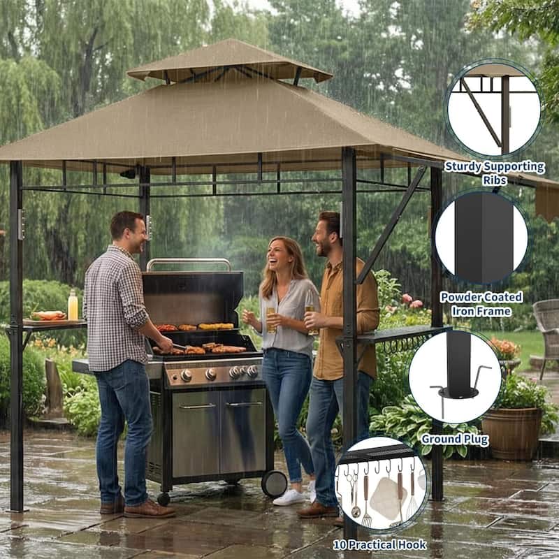 8x5 ft Durable BBQ Grill Gazebo, Weather-Resistant Canopy Shelter for Patio & Backyard - N/A