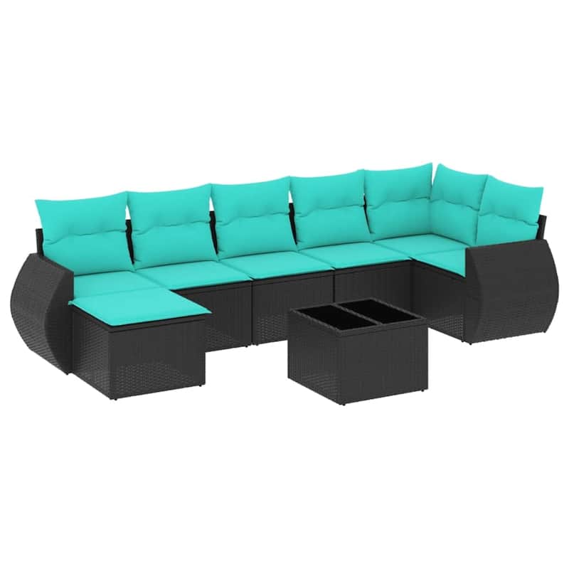 vidaXL 7/8 Piece Patio Sofa Set with Cushions Gray/Brown/Black Poly Rattan - 24.4" x 24.4" x 27.2"