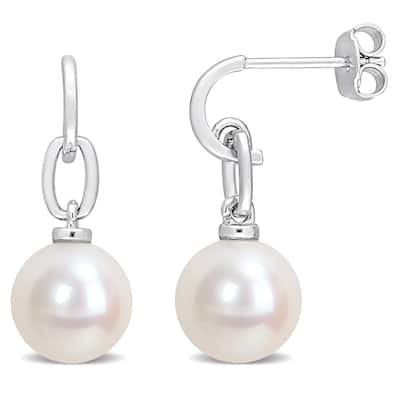 Miadora 9-9.5mm Cultured Freshwater Pearl Drop Earrings in Sterling Silver