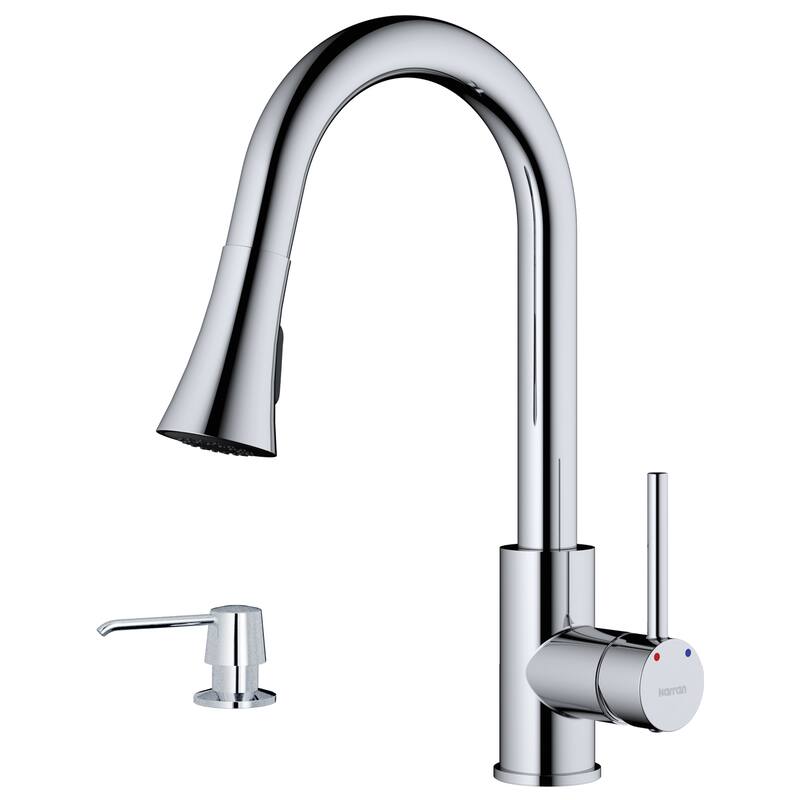 Karran Weybridge Single-Handle Pull-Down Sprayer Kitchen Faucet with Matching Soap Dispenser - Chrome