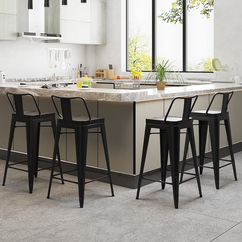 Metal Bar Stools Set of 4 Counter Height Stools,Counter Stools with Backs Black Bar stools with Backs Bar Height Stools