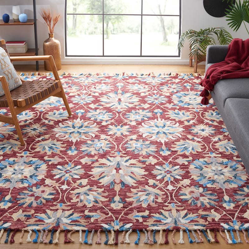 SAFAVIEH Handmade Aspen Orane Floral Braided Tassel Wool Rug - 8' x 10' - Wine/Blue