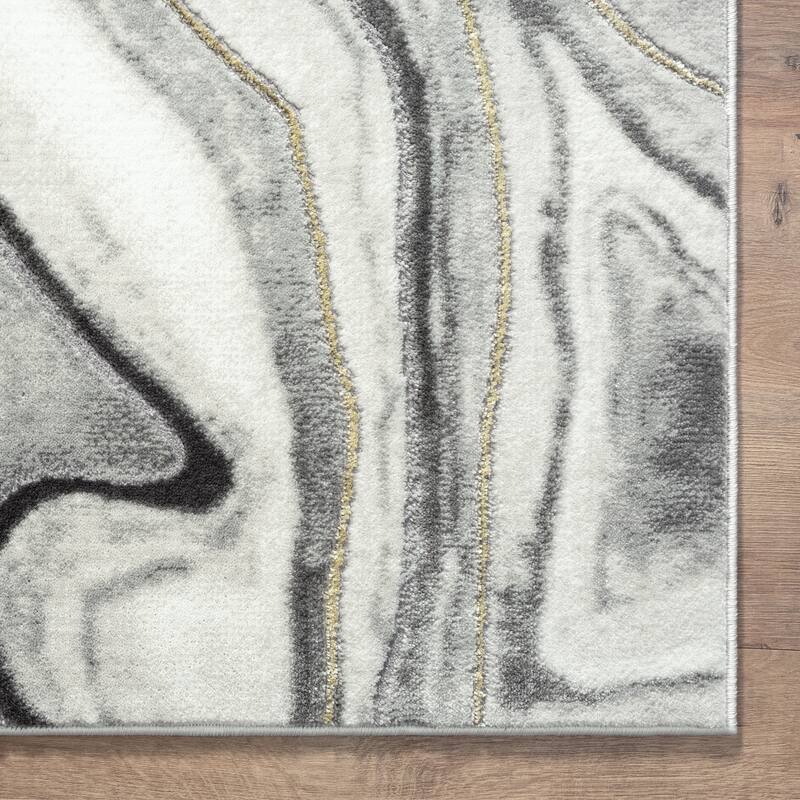 Abani Luna LUN190B Contemporary Grey and White Marble Area Rug