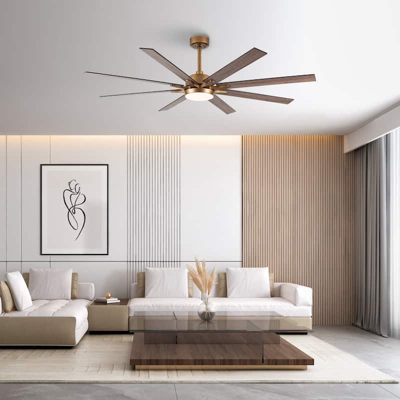 65" Farmhouse Gold Plywood Indoor Large Ceiling Fan with Light and Remote