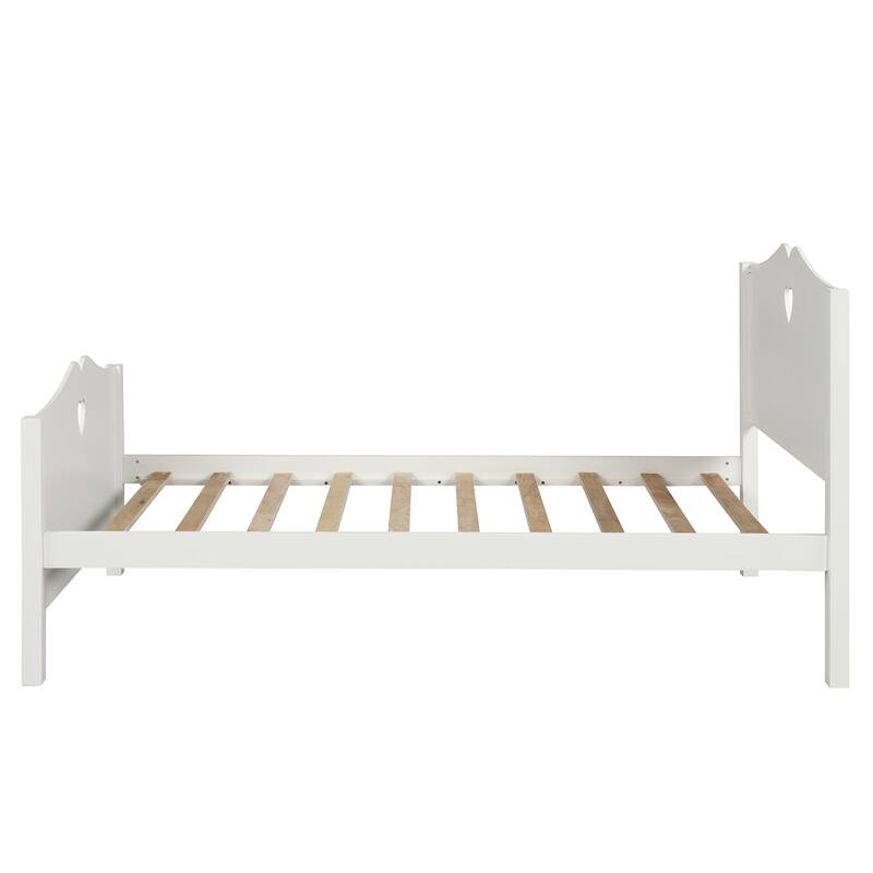 Twin Platform Bed with Wood Slat Support, Headboard, and Footboard in White