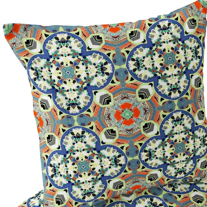 HomeRoots Set of Two 16" X 16" Blue and Orange Blown Seam Floral Indoor Outdoor Throw Pillow - 16.00' X '16.00' X '5.00