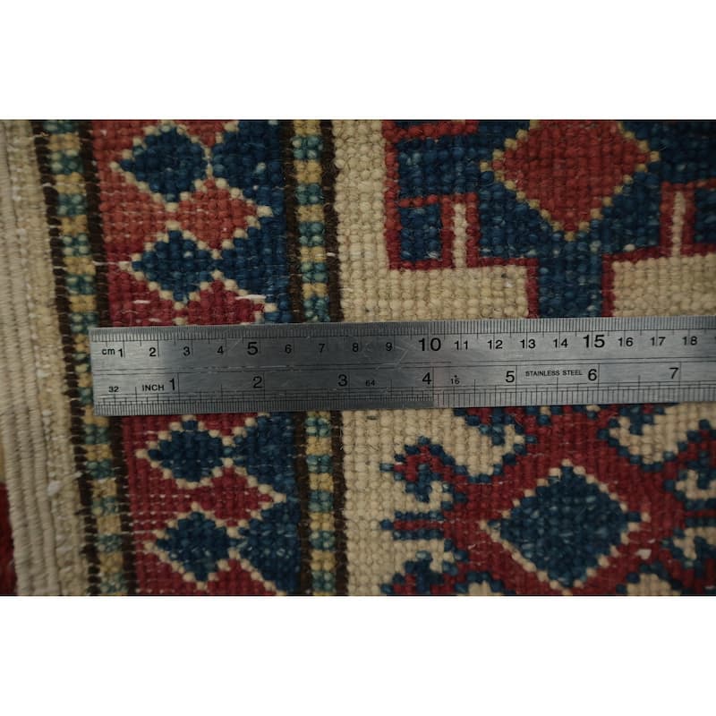 Hand Knotted Oriental 100% Wool Carpet Traditional Geometric Red Kazak Area Rug - 4' 11'' X 3' 8''
