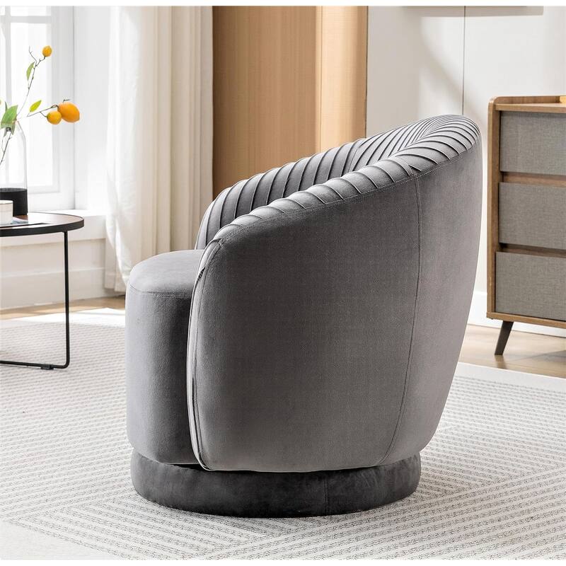 US Pride Furniture Contemporary Velvet Swivel Barrel Chair with 360° Spin Capability Round Accent One-Seater Sofa