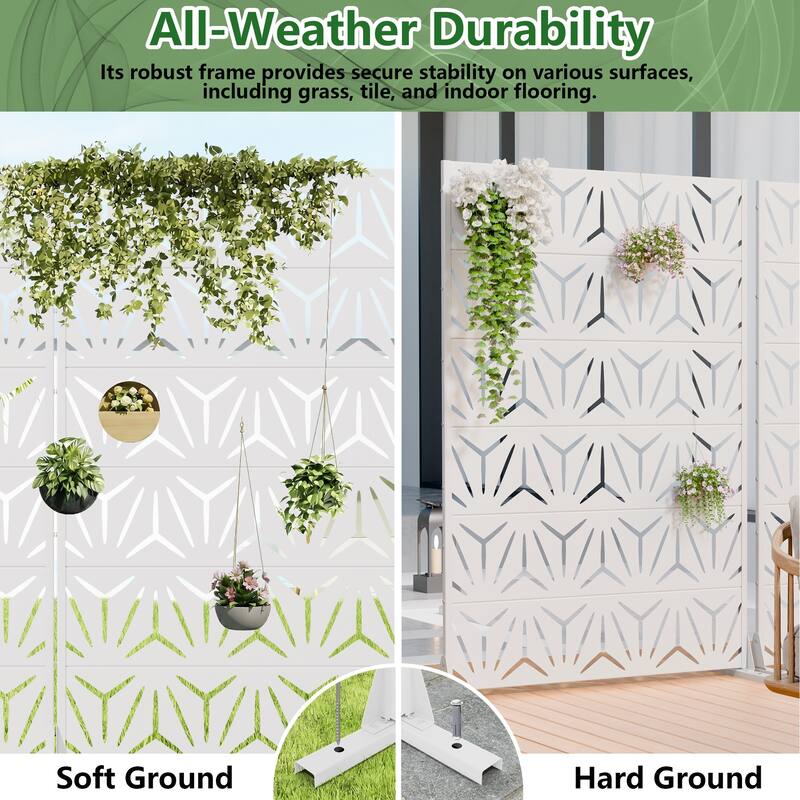 Dovelina Outdoor Freestanding Metal Privacy Screen Decorative Garden Fence (Set of 2)