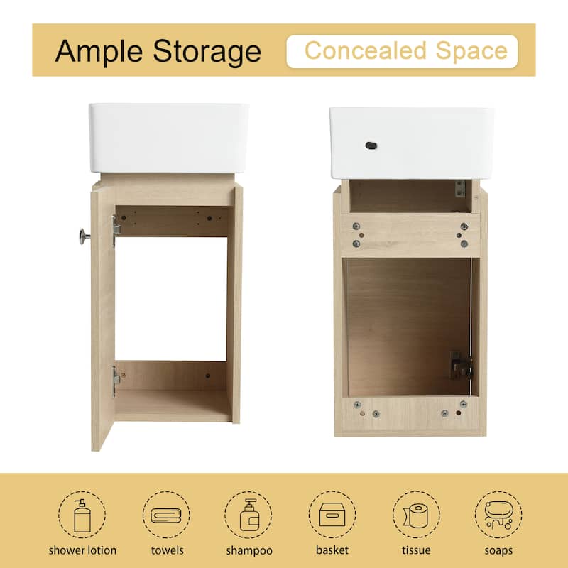 Malwee 12" Floating Bathroom Vanity, Mini Wall Mounted Bathroom Vanity with Ceramic Sink and Soft Close Door