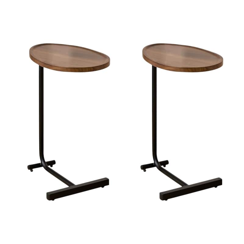 HomeRoots Set of Two Brown and Black Wood and Metal Oval End Tables - 11.80 in. x 23.62 in. x 17.72 in.
