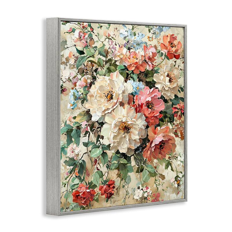 Stupell Aged Abstract Flowers Framed Giclee Art Design By Franklyn Gregory