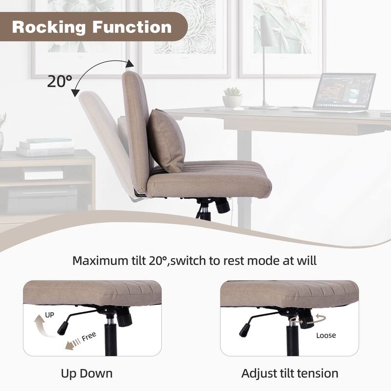 Criss Cross Chair with Wheels, Adjustable Armless Swivel Rolling Chair, Linen Upholstered Office Chair with Lumbar Pillow