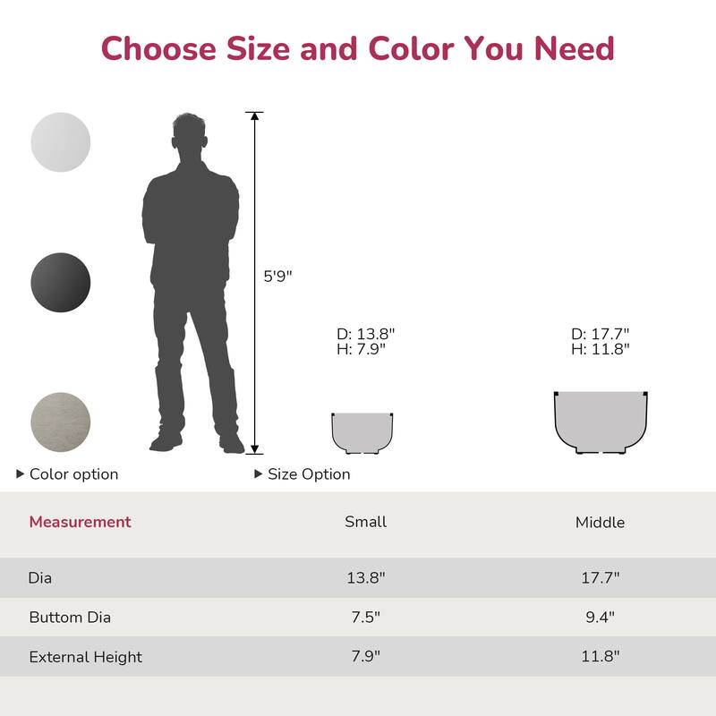 Concrete Planter / Pot Lightweight Planter Bowl with Drainage Holes