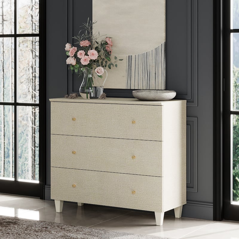 WAMPAT Dresser with 3 Drawers, 35.4" Wide Chest of Drawer for Bedroom - Beige - 3-drawer