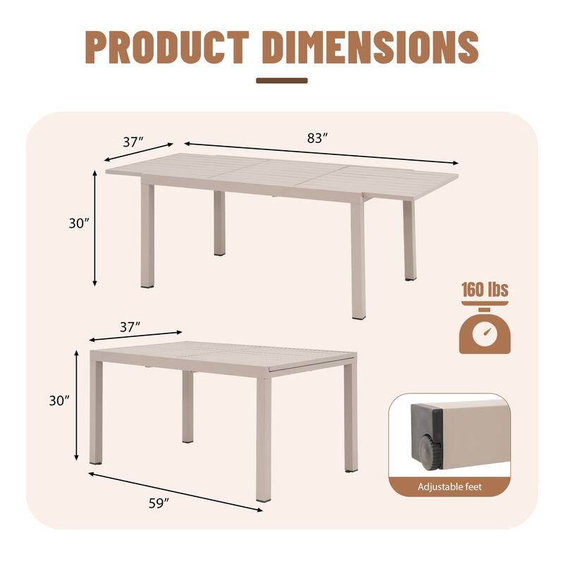 Outdoor Dining Set 5-Piece Stackable Plastic Lightweight Dining Chair and Extendable Dining Table