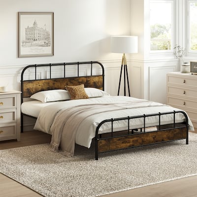 Gymax Queen Size Bed Frame Industrial Platform Bed Frame w/ Under Bed