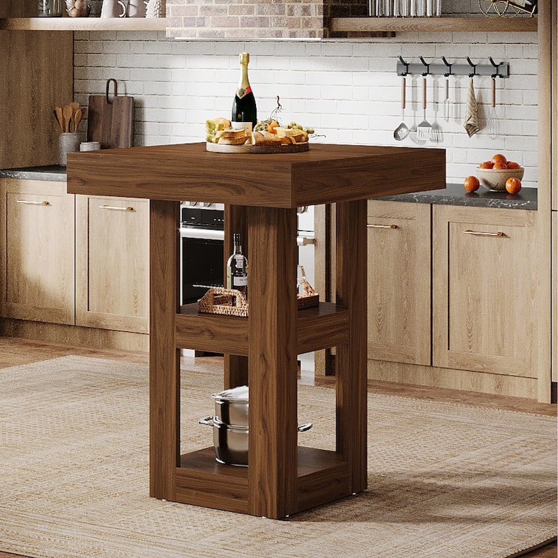 31.5-Inch Square Kitchen Island with Storage Shelves - 31.5" W x 31.5" D x 39.4" - Brown
