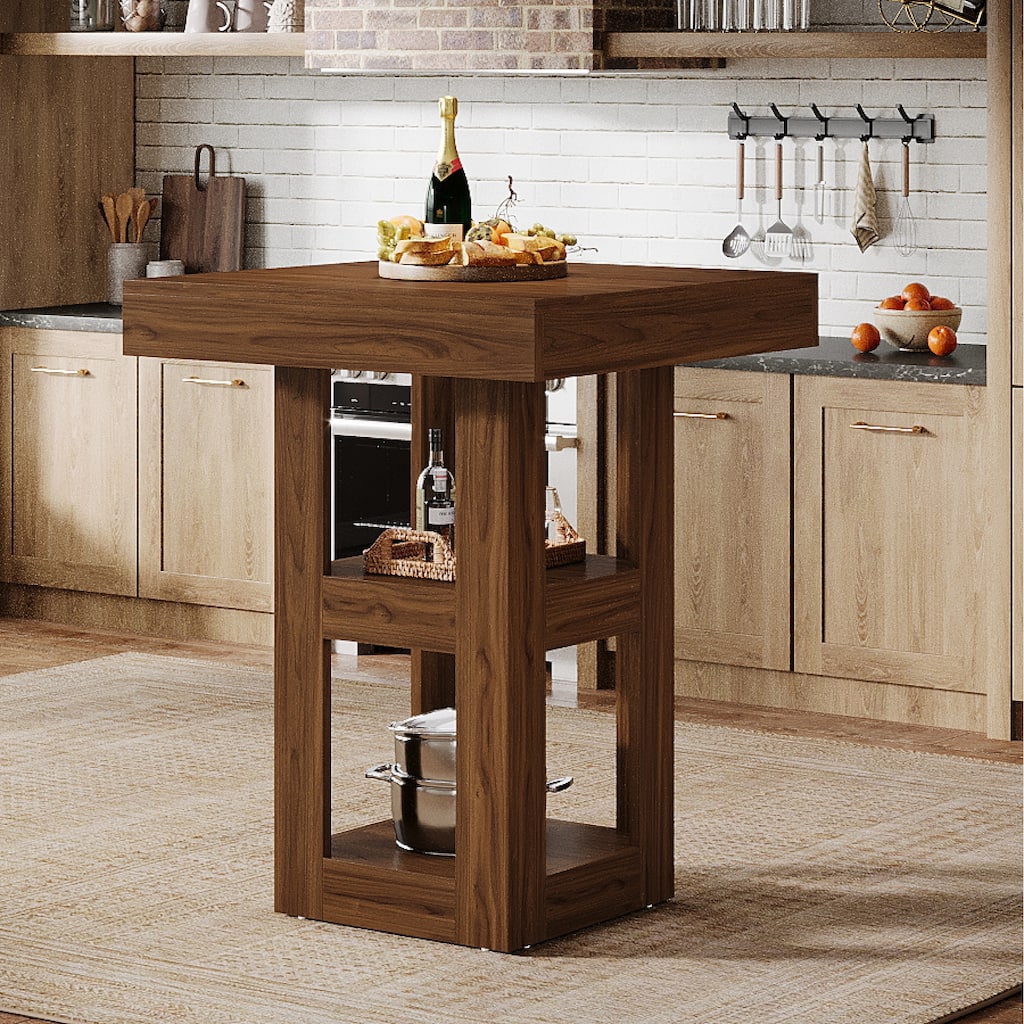 31.5-Inch Square Kitchen Island with Storage Shelves - 31.5" W x 31.5" D x 39.4"