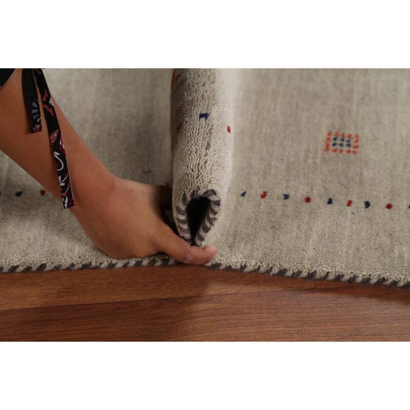 Tribal Gabbeh Indian Accent Rug Handmade Bedroom Beige Wool Carpet - 3'11"x 5'10"