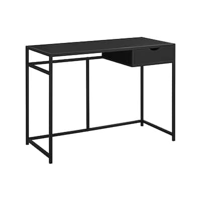 Computer Desk, Home Office, Laptop, Storage Drawer, 42"l, Work, Black Laminate, Black Metal, Contemporary
