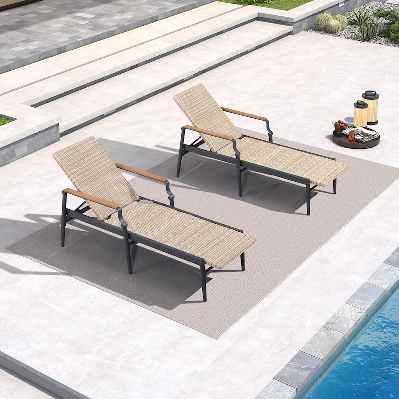 PURPLE LEAF Patio Chaise Lounge Chair Set of 2 Outdoor Lounge Chair with Arm All Weather Adjustable Lounger