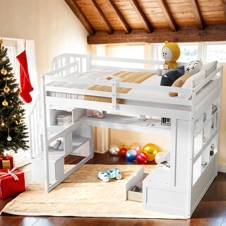 Full-Size Loft Bed with Desk & Storage,Solid Wood Frame,Kids Bed Design