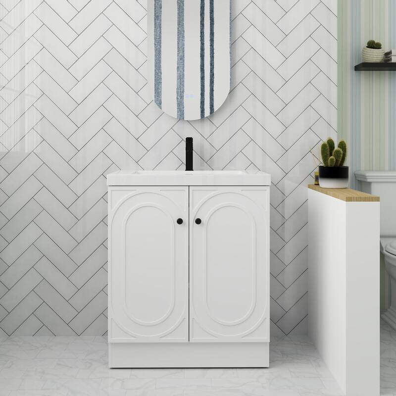 ARTCHIRLY 24/30/36 Inch Bathroom Vanity with Sink, Freestanding Bathroom Vanity with Soft Close Door and Adjustable Shelf - 29.5''W×19.7''D×35.4''H - White