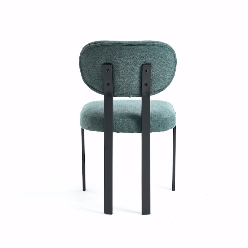 Mid-Century Upholstered Boucle Kitchen Dining Chairs with Black Metal Legs，Set of 2