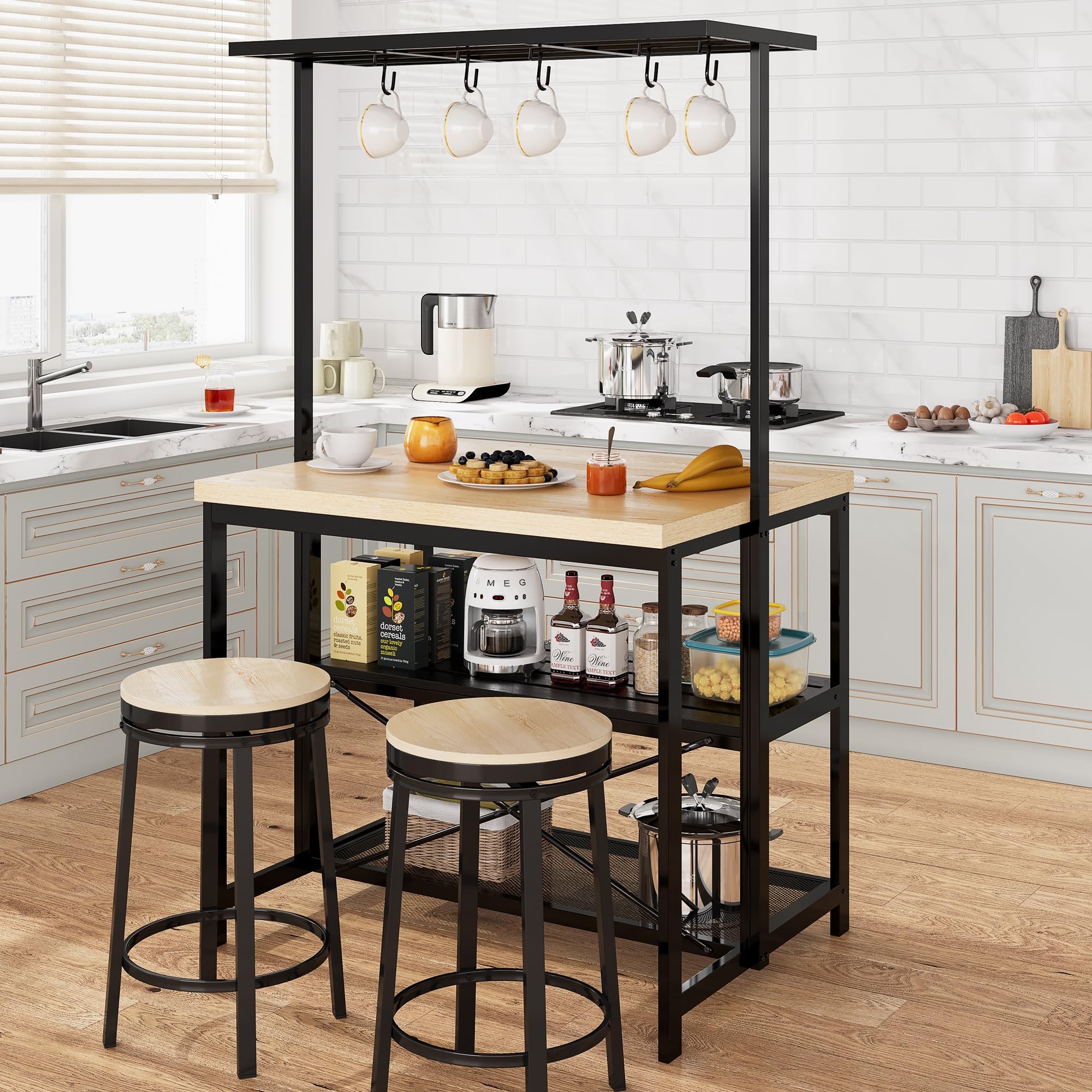Island with microwave shelf store