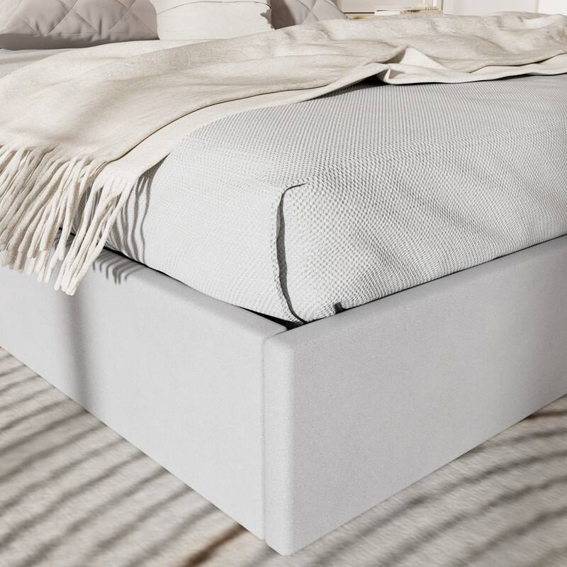 Plywood Frame Upholstered Platform Bed with Lift-up Storage Supported by Metal and Wooden Slats