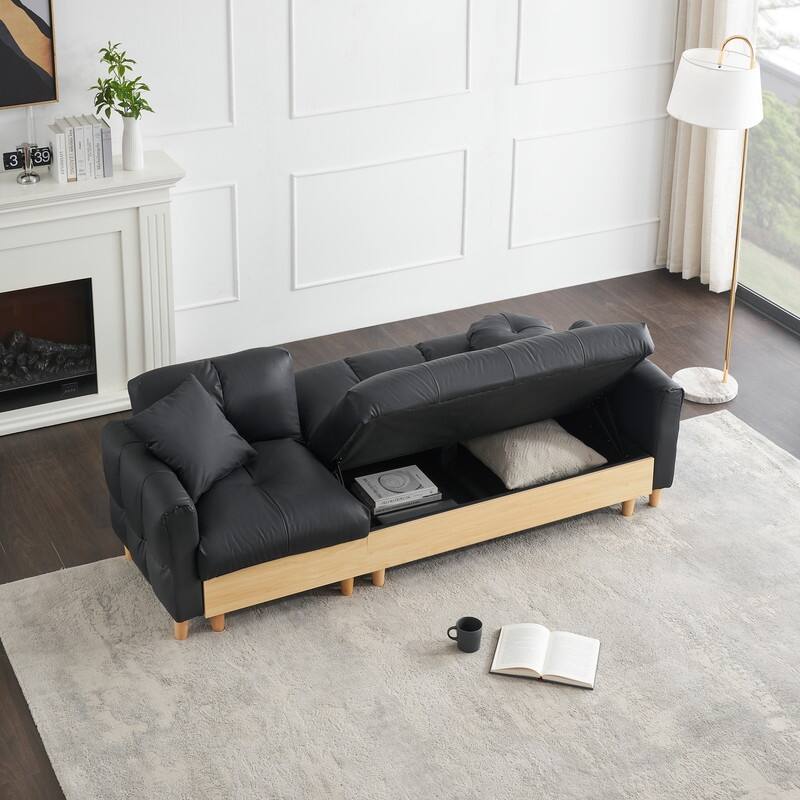 87" Tech Fabric, Teddy Velvet Upholstered Sofa Bed with Storage