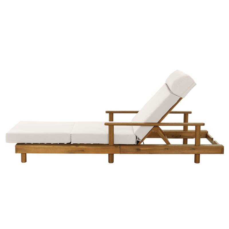 Christopher Knight Home - Modern Indoor/Outdoor Acacia Wood 4-Fold Adjustable Chaise Lounge with Water-Resistant Cushion