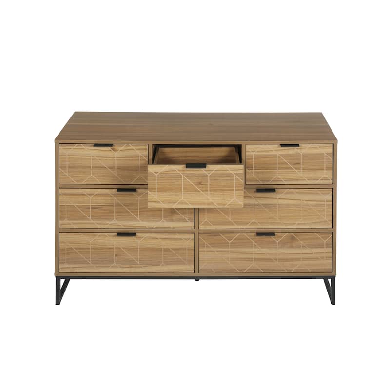 Modern 7 Drawer Dresser Wood Cabinet (Walnut)
